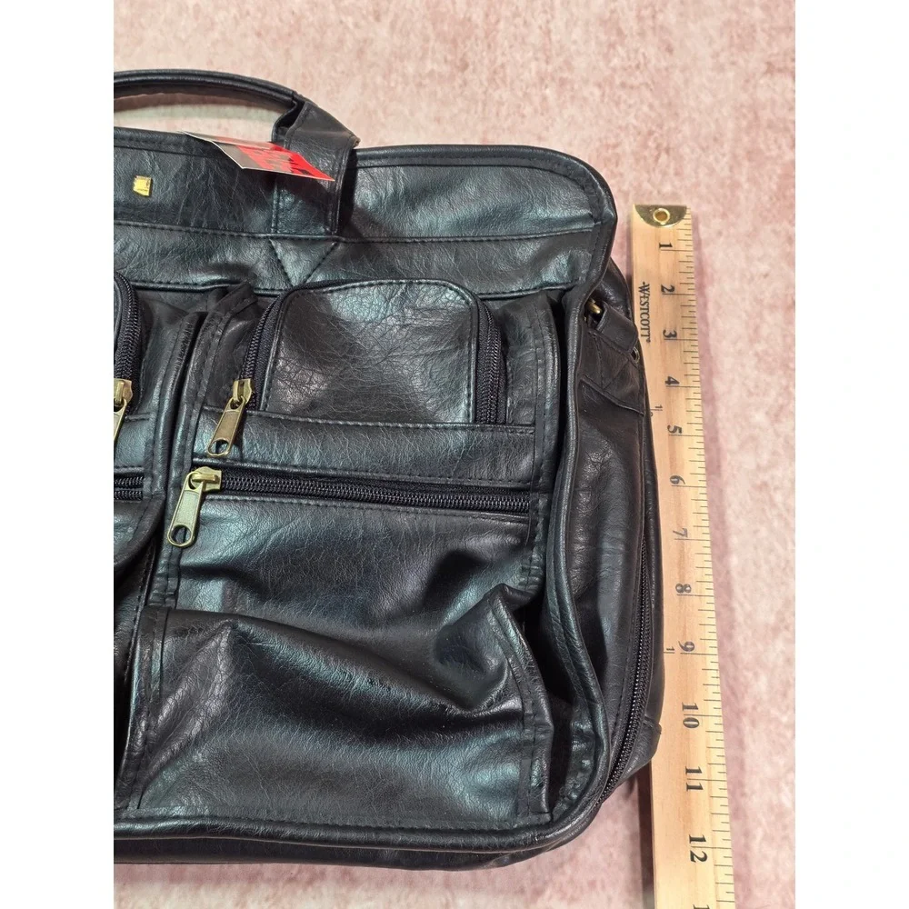 Expandable Twin Pocket Portfolio Leather Briefcase Bag NWT Black